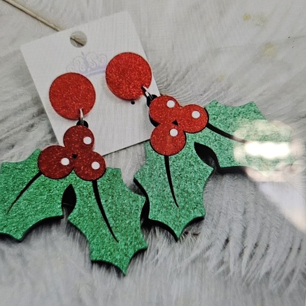 Atelier Sona Red and Green Holly Earrings